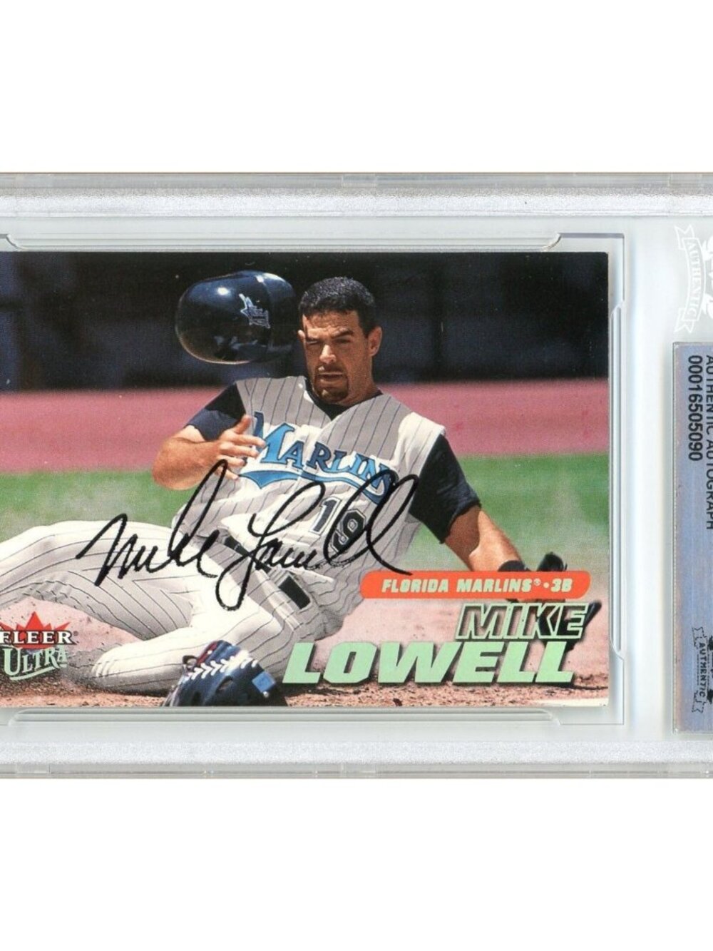 Mike Lowell Signed 2001 Fleer Ultra #43 Florida Marlins BAS Slabbed Auto MLB